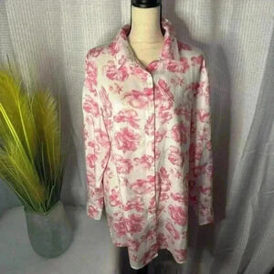 Soft Surroundings Women’s L Pink & White Long Sleeve Tencel Floral Buttoned Top